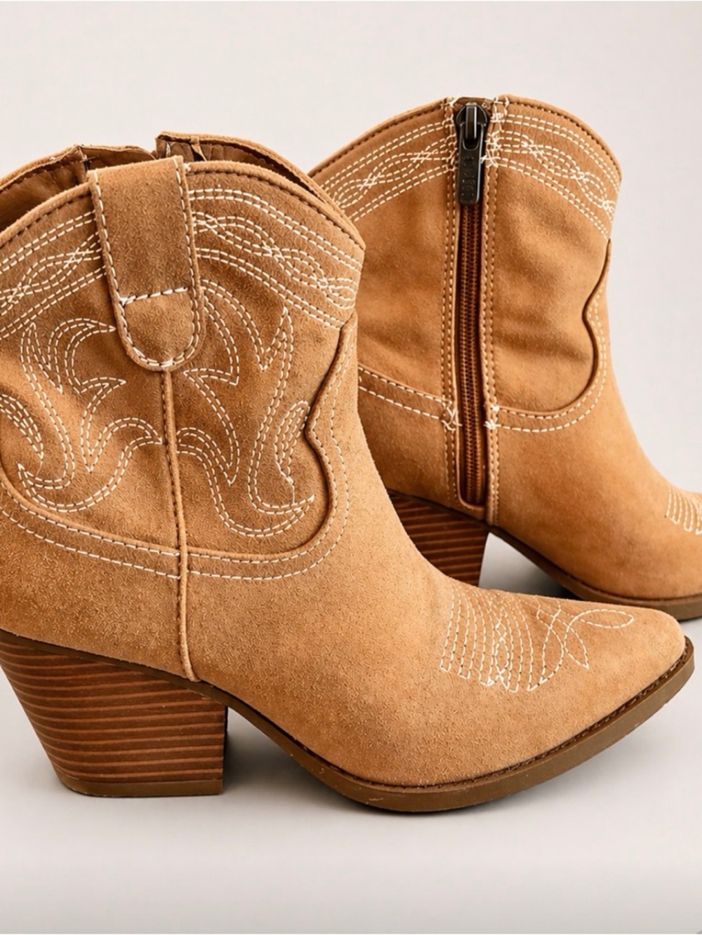 Indigo Tan Suede Western Ankle Booties